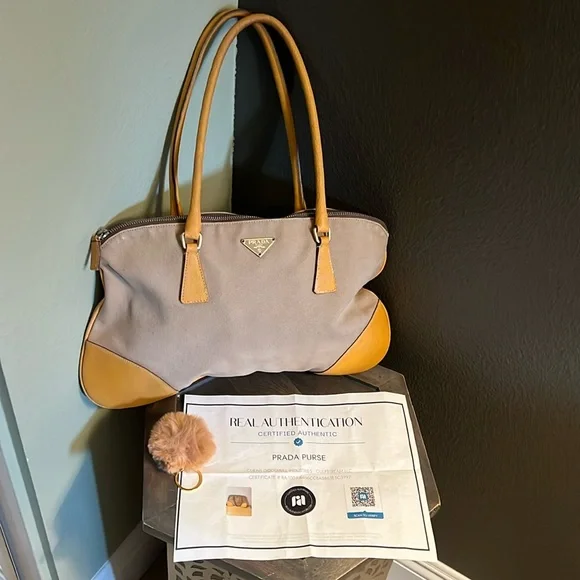 ๐ 1 hour sale. Prada, Tan & brown, leather trim and corners w/ canvas, wโฆ - Picture 1 of 16